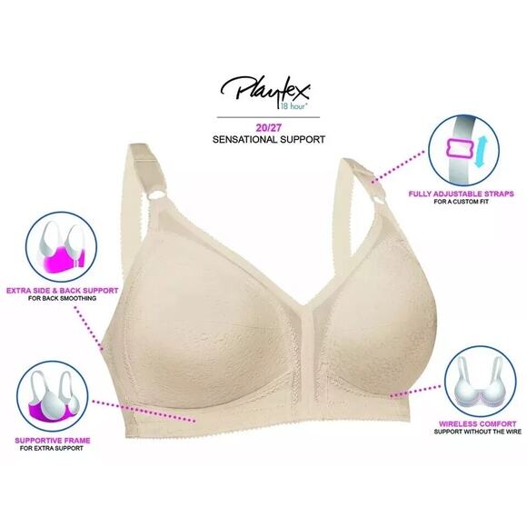 Playtex 18 Hour Sensational Support Wireless Side Smoothing Bra 20/27 WHITE 36C - Picture 3 of 8